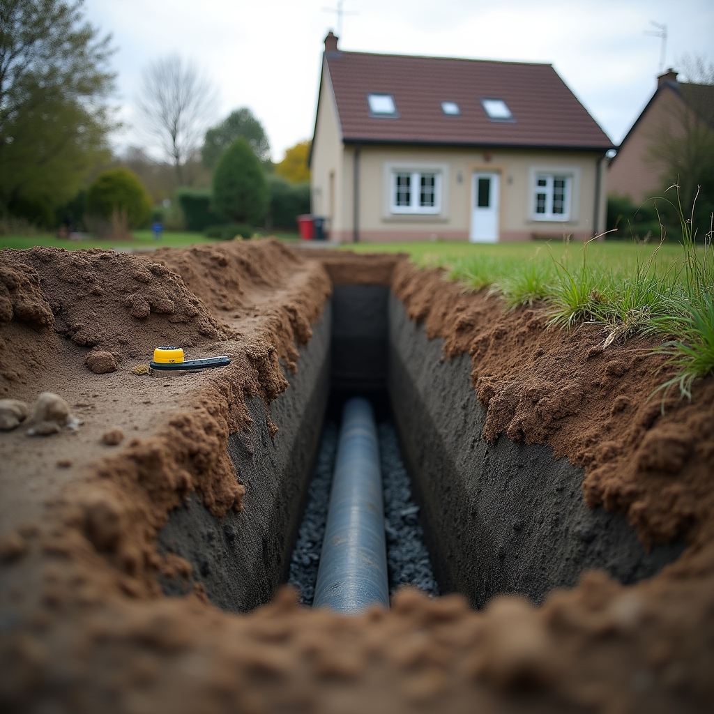 Excavated pit in a residential garden prepared for an underground rainwater harvesting tank